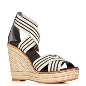Tory Burch Frieda Black and White Espadrille Wedges
